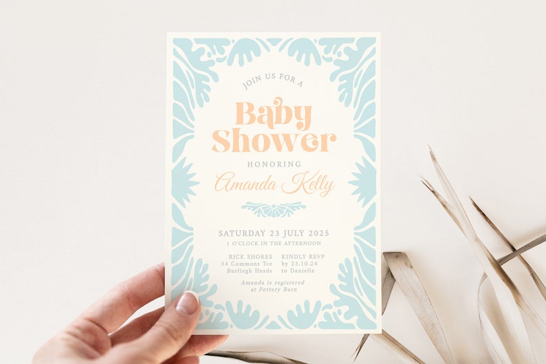 BESSIE Oh Baby Shower Invitation template Download, Vintage Rustic Baby invite download, Instant Download Editable Templett image 5