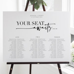 BRIBIE Banquet Table Seating Chart, Modern Wedding Seating Chart Template, Minimalist Long Table Seating Chart Printable Poster