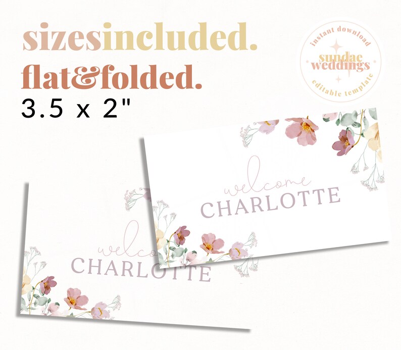 RUBY Floral Bridal Shower Placecard Template, Bridal Shower Editable Place Card, Escort Guest Card, Instant Download Editable Templett image 5