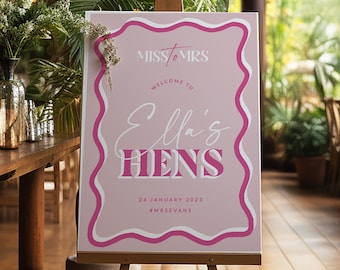 SONNY Pink Hens Party welcome sign template, Printable bachelorette party, editable welcome template, templett instant download