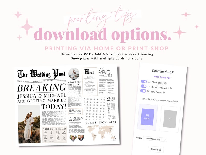 Editable Newspaper Wedding Placemat, Fun Printable Wedding Menu Template, DIY Wedding Timeline Program Template, Wedding Program Templett image 5