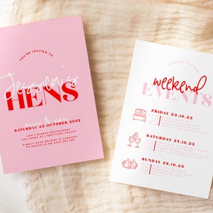 LANA Pink Red Modern Hens Weekend Events Invitation Instant Download Editable Hens Invitation Bridal Shower Invitation templett image 3