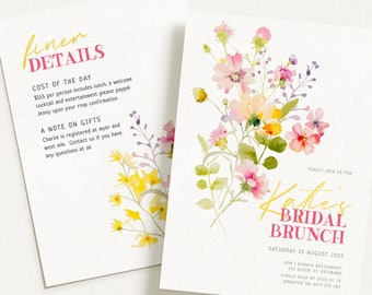 DAPHNE Bright Floral Bridal Brunch Invite Download, Colourful Bridal Shower, Printable template, Instant Download Editable Templett