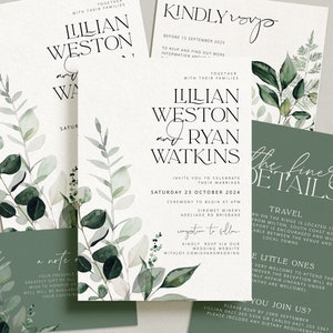 BEACHMERE Greenery Wedding Invitation Template Suite, botanical Printable Wedding Invitation, Wedding Invitations, Leaves Invitation Suite image 6