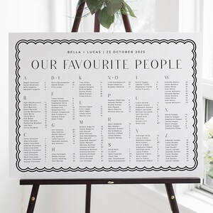 BELLA Modern Wedding Alphabetical Seating Chart Sign Template, Guest name table sign download, Instant Download Editable Templett