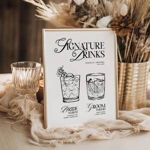 Signe de boissons signature mariage moderne MISHA, modèle de menu de bar à cocktails imprimable, téléchargement immédiat modèle de signalisation, Templett modifiable