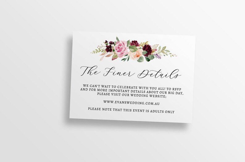 INSTANT Download 100/% Editable Templett FLORENCE Floral Wedding Details Card Printable Wedding Accommodation Information