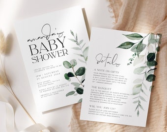 BEACHMERE Botanical Baby shower invite template, Garden Botanical Baby Shower Invitation, Instant Download Editable Templett