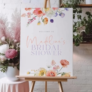 ELLA Floral bridal shower welcome sign template, Floral Garden Bridal welcome signage, Instant Download Editable Templett