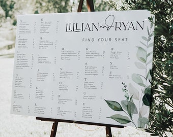 Greenery Alphabetical Wedding Seating Chart Template, botanical Guest seating template, Printable Seating Chart Templett BEACHMERE