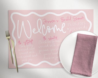 ELENI Pink Wave Dinner Placemat Template, Instant Download Editable Menu Template, Hand Drawn Colourful Bridal Shower, Templett