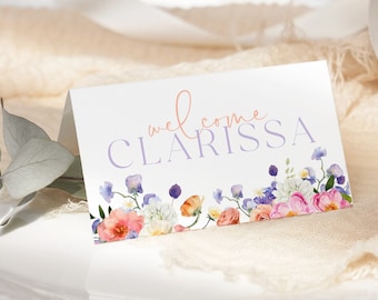 ELLA  Floral Placecard Template, Bridal Shower Editable Place Card, Escort Guest Card, Instant Download Editable Templett