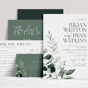 BEACHMERE Botanical Wedding Invitation Template, Botanical Printable Wedding Invitation, Wedding Invitations, Leaves Invitation Suite
