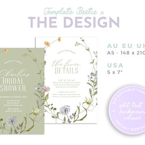 BETTY Colorful Wildflower Shower Invitation Template, Editable Bridal Shower Invitation Boho, Wildflower, Templett Instant Download image 5