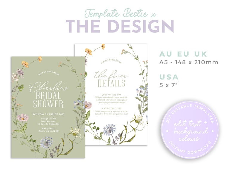 BETTY Colorful Wildflower Shower Invitation Template, Editable Bridal Shower Invitation Boho, Wildflower, Templett Instant Download image 5