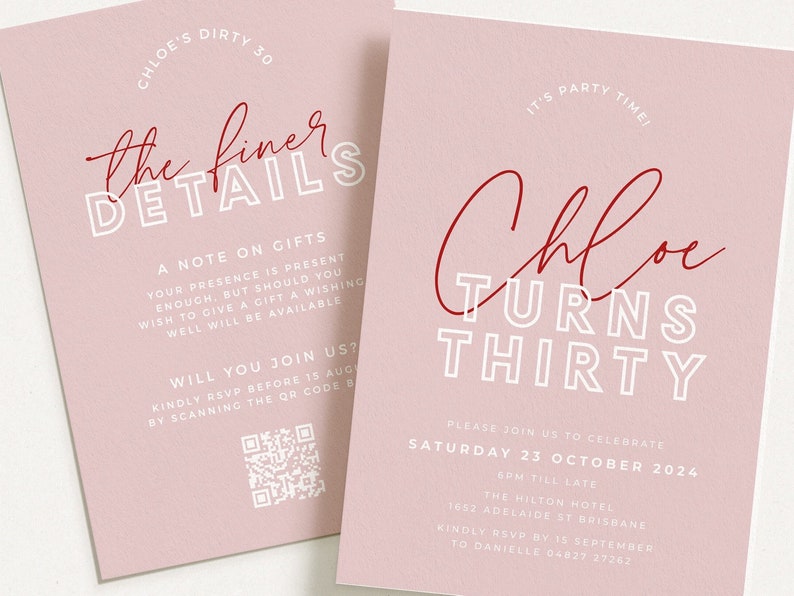 BRODY Modern Pink 30th Birthday Invitation template, 30th Birthday Invitation, 30th Invitation, Instant Download Editable Templett zdjęcie 4