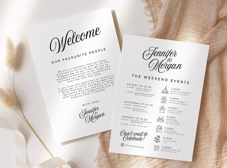 SOFIA Modern Wedding Events Card Template, Editable Wedding Welcome Bag Note, Wedding Events Timeline Printable, Modern Wedding Schedule image 3