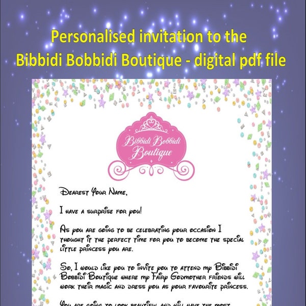 Personalised invitation to the Princess Boutique from the Fairy Godmother - Emailed pdf file