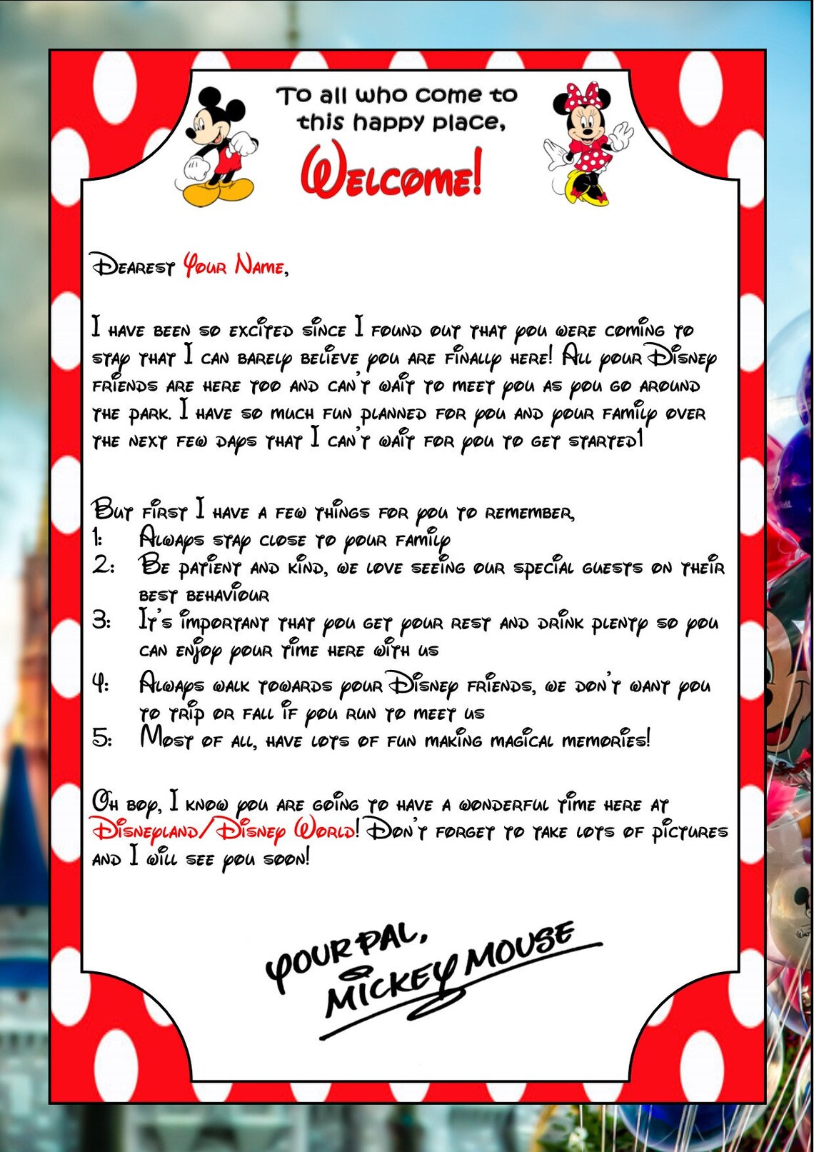 walt disney cover letter