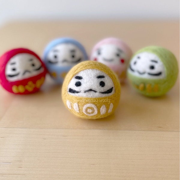 Daruma Doll, Needle Felt, Wishing Doll, Gold, Wealth, Miniature, Collectible, Kawaii, Wool, Handmade, Kids Gifts, Wednesday Wooly