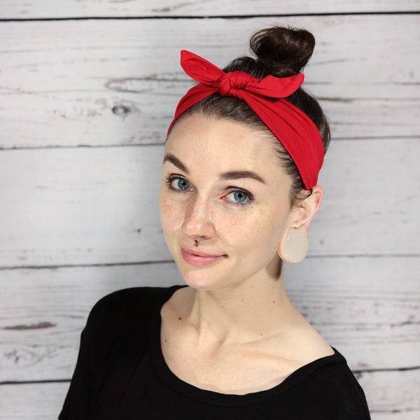 Stretch Knot Bow Cotton Headbands for Girls Women Teens Adult Wide Boho Yoga Fabric Hippie Turban Headwraps Stretchy Sports Headband