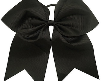 Black Cheer Bow 7" Grosgrain Ribbon Hair Bow with Ponytail Holder
