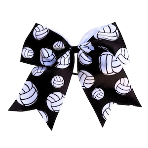 Big Volleyball Bows 7&quot; Ponytail Ribbon for Girls Cheer Hair Bow Sports Bows Spirit Bow Black White Varsity Performance Competition