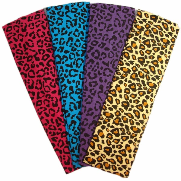 4 Leopard Cheetah Stretch Cotton Headbands for Girls Women Teens Adult Wide Boho Yoga Fabric Hippie Headwraps Stretchy Sports Headband