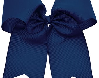Navy Blue Cheer Bow Large Cheerleading Bows Grosgrain Ribbon with Ponytail Holder for Girls