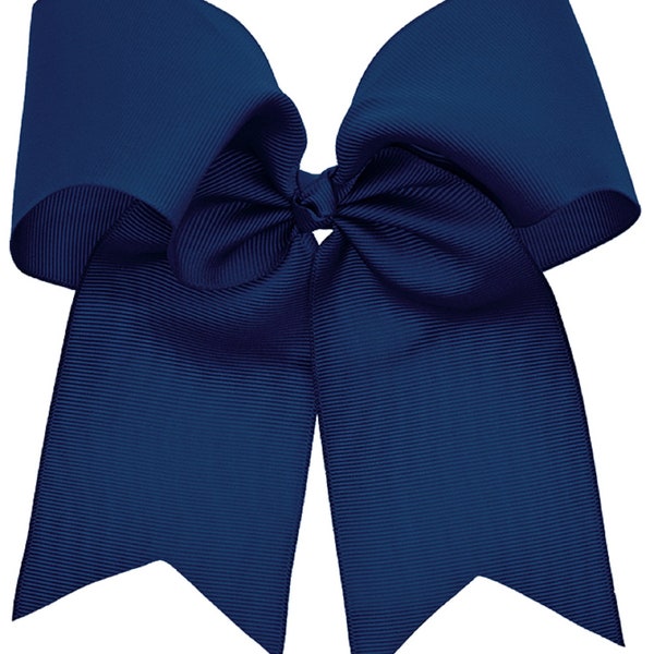 Navy Blue Cheer Bows 6" Ribbon Ponytail Holder for Girls Cheer Softball Cheerleading Cheap Hair Bow Blanks to Design Custom w Sayings