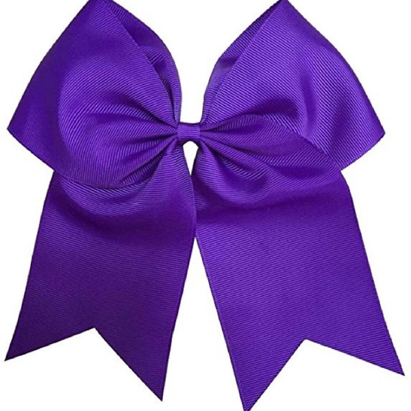 Big Purple Cheer Bows 7" Ribbon w Ponytail Holder for Girls Cheerleading Softball Hair Bow Cheap Blanks to Custom Personalized with Sayings