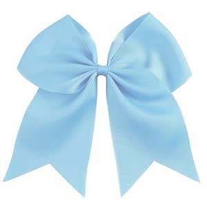 Big Light Blue Cheer Hair Bows 7" Ribbon w Ponytail 1 Each for Girls Cheerleading Softball Bow Cheap Blanks to Design Custom Personalized