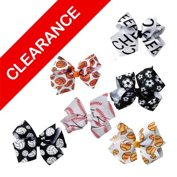 Sports Hair Bow with Clip: Softball, Baseball, Basketball, Volleyball, Soccer