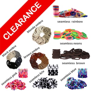 100 Pack Hair Elastics for Girls Women – Seamless Ponytail Holder, Ombre, Rainbow, Neon, Brown, Black, Pink, Blue – Clearance Hair Ties Bulk
