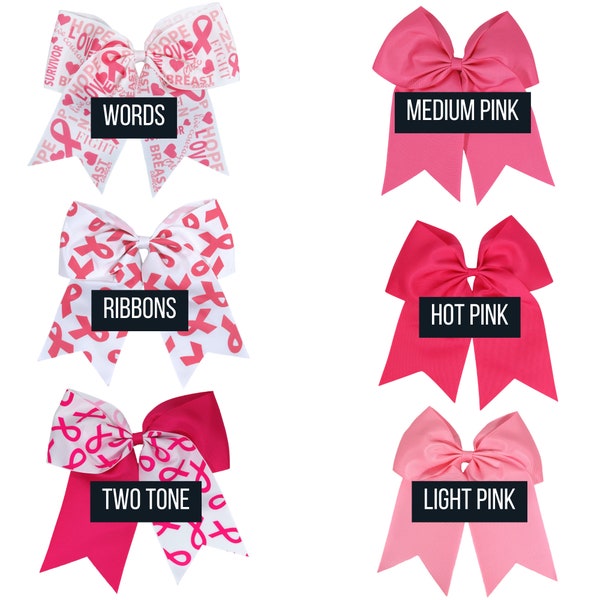 Breast Cancer Awareness Bows Big Pink Cheer Bows 7" Girls Hair Ribbon w Holder for Cheerleader Softball Cheap Bow Gift Custom Accessory