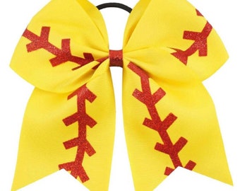 Softball Bow – Yellow Hair Tie, Sports Gift for Girls