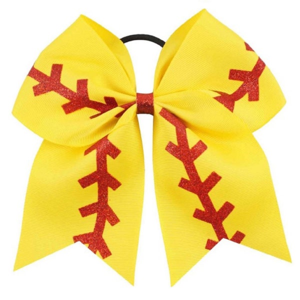 Softball Bow – Yellow Hair Tie, Sports Gift for Girls