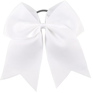 Big White Cheer Hair Bows 7&quot; Ribbon w Ponytail for Girls Cheerleading Softball Cheer Bow Cheap Blanks to Design Custom Personalized Sayings