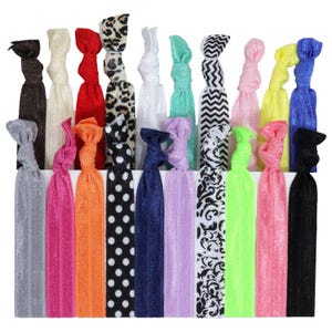20 Pack Printed & Solid Hair Ties – No Crease Elastic Ribbon Bands, Knotted Ponytail Holders for Women and Teens, Sports Yoga Lot