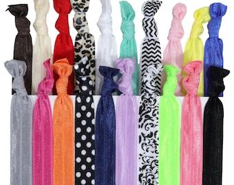 20 Pack Printed & Solid Hair Ties – No Crease Elastic Ribbon Bands, Knotted Ponytail Holders for Women and Teens, Sports Yoga Lot