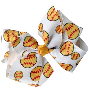 Sports Hair Bow with Clip: Softball, Baseball, Basketball, Volleyball, Soccer Softball Ball