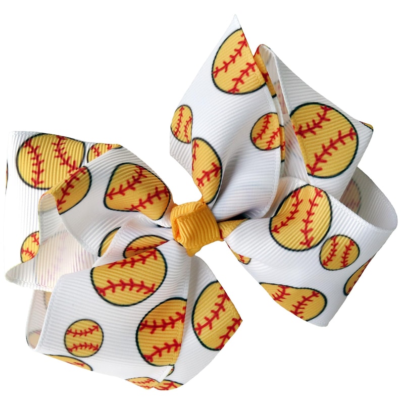 Sports Hair Bow with Clip: Softball, Baseball, Basketball, Volleyball, Soccer Softball Ball