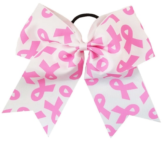Breast Cancer Awareness Bows Big Pink Cheer Bows 7" Girls Hair Ribbon w Holder for Cheerleader Softball Cheap Bow