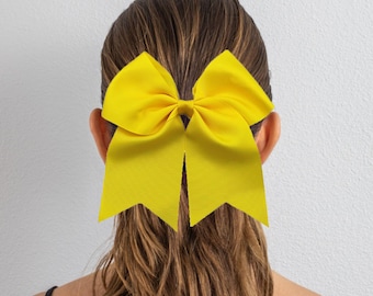 Big Yellow Cheerleading Hair Bows: 7" Grosgrain Ribbon Ponytail Bow