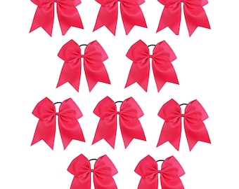 10 Cheer Bows Breast Cancer Awarness Pink 7 inch Ribbon w Holder for Girls Softball Big Hair Bow Cheap Blanks to Custom Personalized Sayings