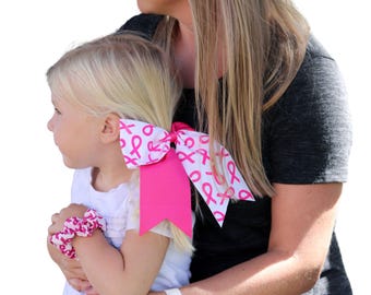 Breast Cancer Awareness Cheer Bow: Big Pink Ribbon, 7” Girls Hair Bow