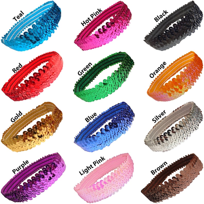 Sequin Headbands Elastic Stretchy Headband for Girls Kids Women Flapper Roaring 20s Great Gatsby 1920s Hair Band Cute Princess Head Bands image 2