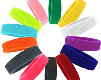 1 Sweatband Terry Cloth Headband Sweat Head Band Sports Hair Bands Workkout Blanks to Custom Design