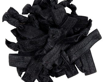 20 Pack Black Elastic Ribbon Hair Ties – No Crease Ponytail Holders, Hand Knotted Yoga Bands, Hair Accessories for Women & Girls