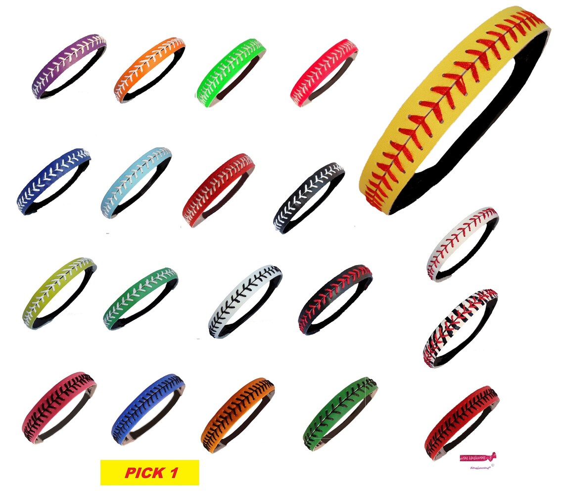 Leather Softball Seam Headband Yellow with Red Lace Stitching Etsy